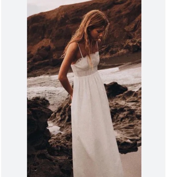 Zara Dresses & Skirts - Zara White Eyelet NWT Lace Empire Waist Maxi Dress XL Boho Ethereal Romantic